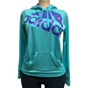 TG-6 Adidas Womens Small Go-To Pullover Hoodie Teal Purple Athletic Sweatshirt